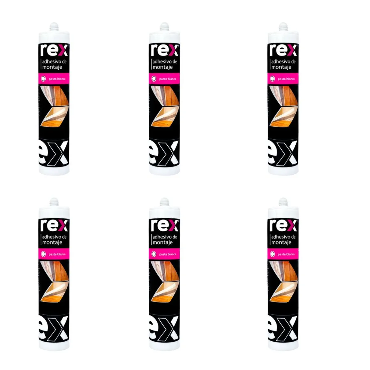 GENERICO - Pack 6 Adhesivo De Montaje Rex Cartucho 300ml Blanco