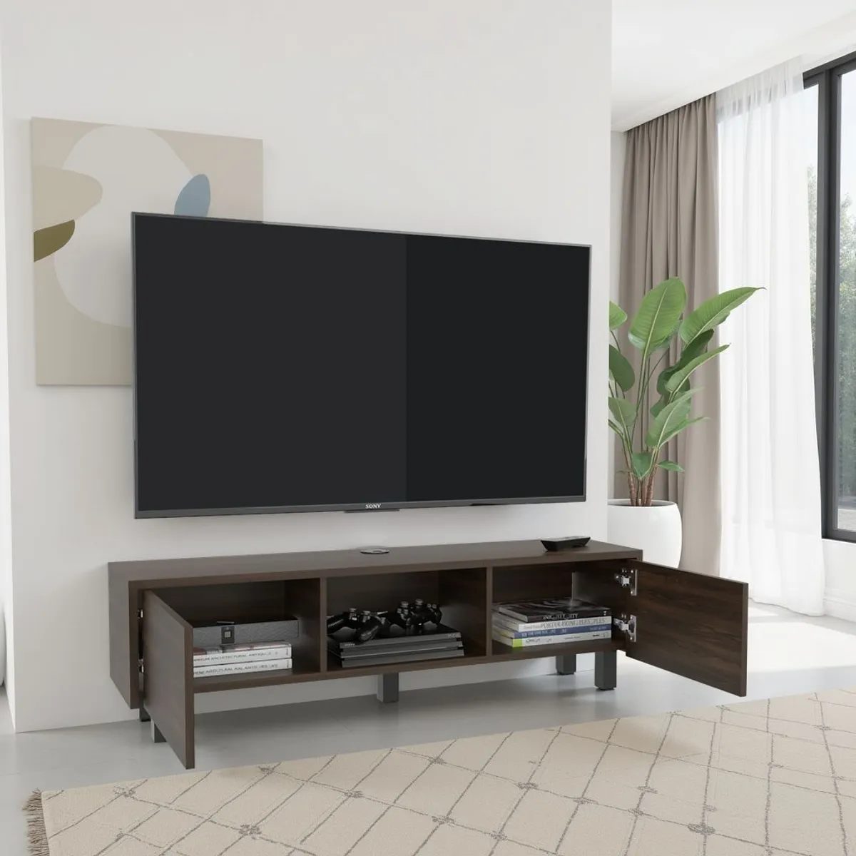 TUHOME - Rack De Tv 70 Karev 2 Puertas Miel 53.4x158.5x34.6 Cm