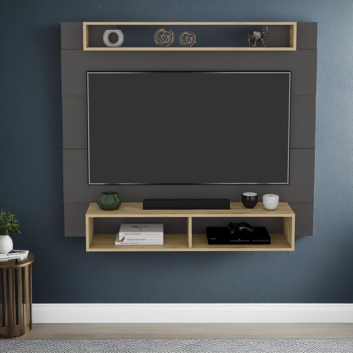 TUHOME - Panel Tv 32-60 Charlotte Plomo Y Macadamia 120x140x315 Cm