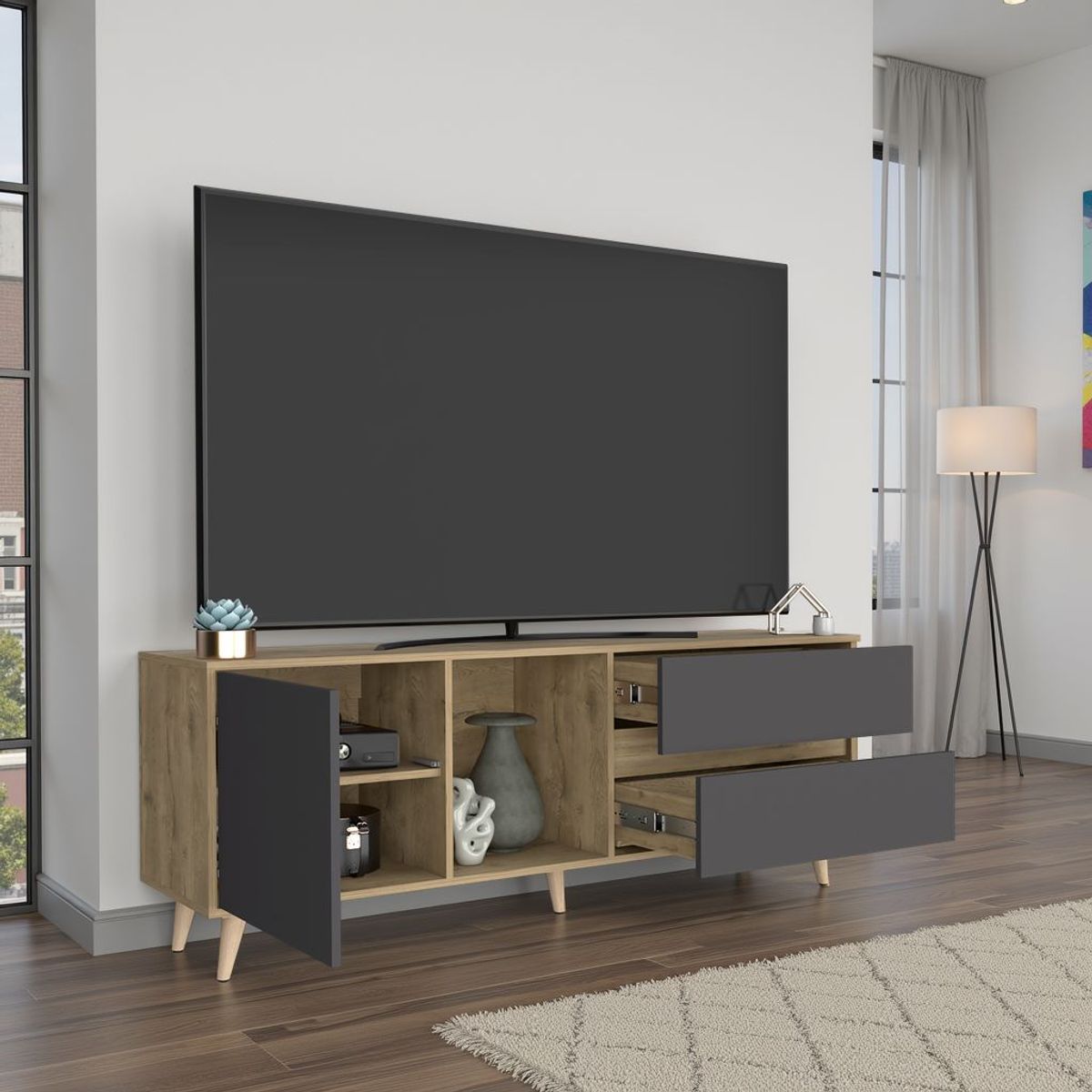 TUHOME - Repisa Para Tv 65 Glen Nogal Europeo 26.8x125.1x29.7 Cm
