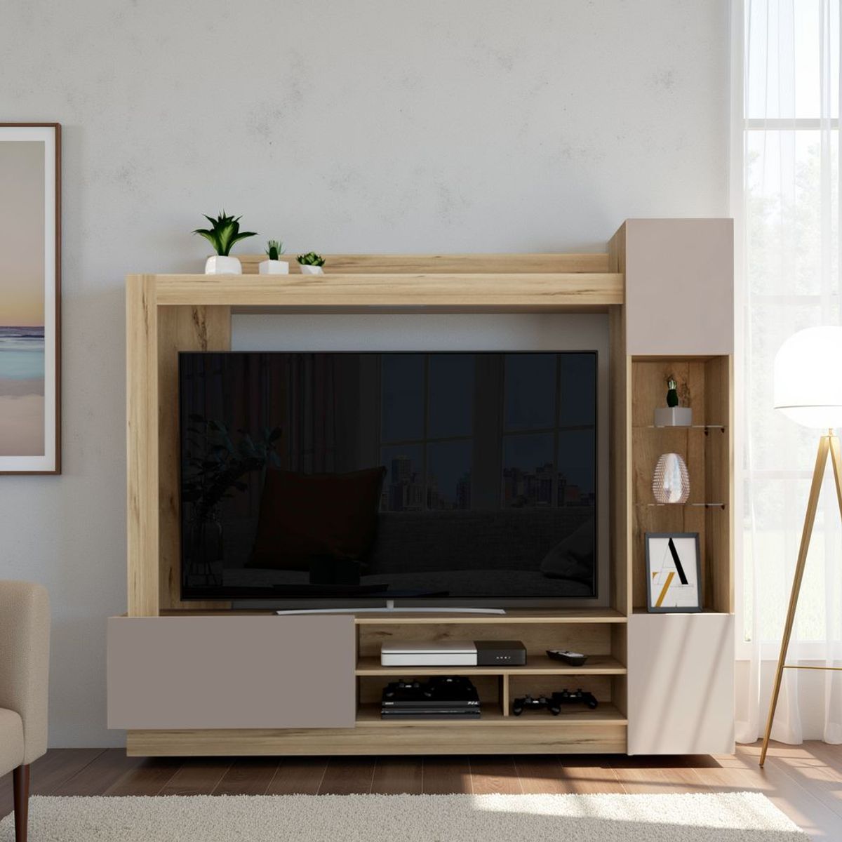 TUHOME - Estante Tv 65 Nizza Duna Y Taupe 175.4x204.4x36.5 Cm