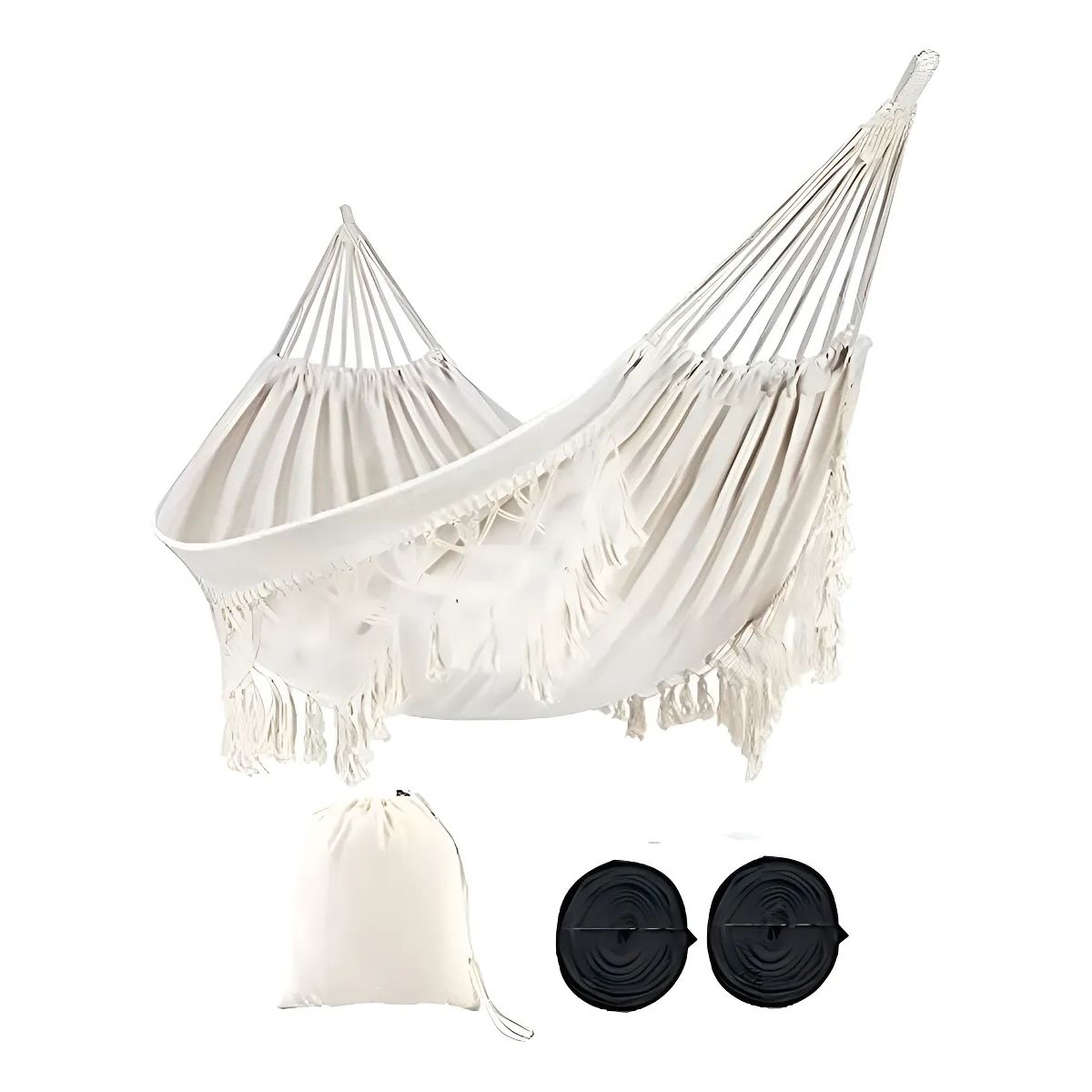 GENERICO - Hamaca Brasileña Macramé Doble - Columpio de Cama con Borlas - Algodón/Poliéster - 226 kg