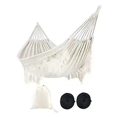 GENERICO - Hamaca Brasileña Macramé Doble - Columpio de Cama con Borlas - Algodón/Poliéster - 226 kg