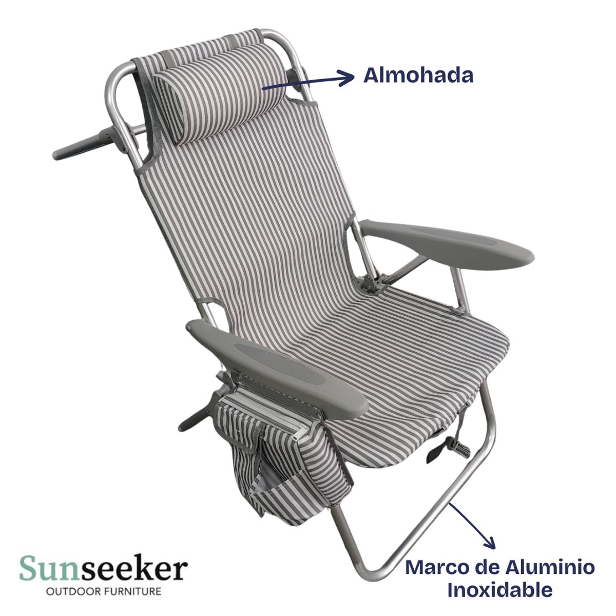 SUNSEEKER - Silla de Playa Alta Exterior Camping Plegable Gris Sunseeker
