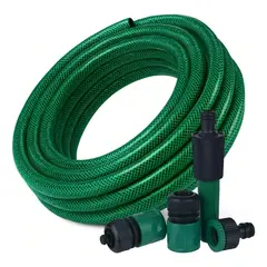 GENERICO - Manguera Jardín Reforzada 1/2" x 30 Metros - 3 Capas PVC + Accesorios - 7 Bar Presión