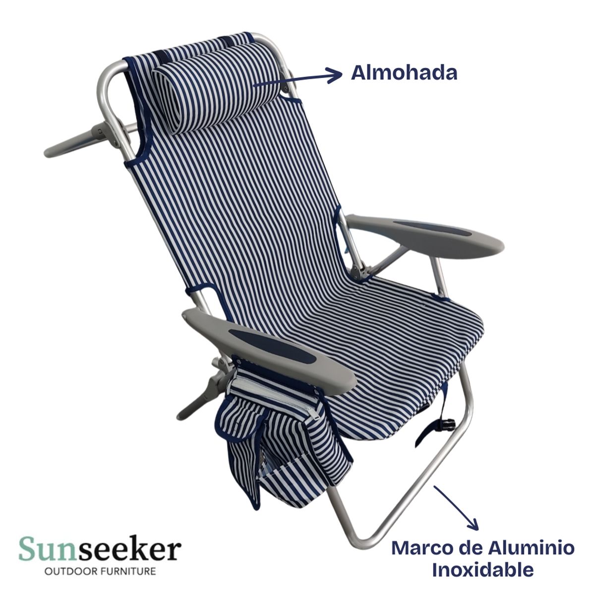 SUNSEEKER - Silla de Playa Alta Exterior Camping Plegable Azul Sunseeker