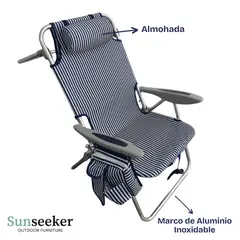 SUNSEEKER - Silla de Playa Alta Exterior Camping Plegable Azul
