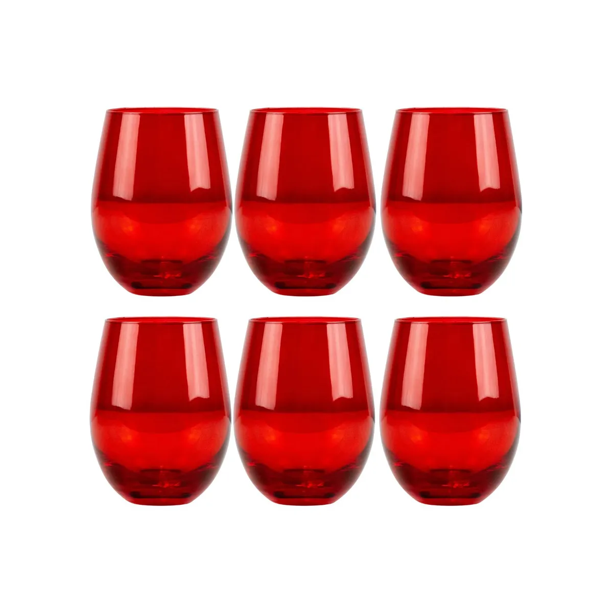 ALLEGRA - Set 6 Vasos Vidrio Bajos Full Color Rojo 480mL Allegra