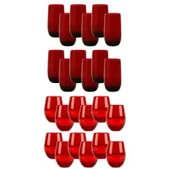 ALLEGRA - Set 24 Vasos Vidrio Altos Y Bajos Full Color Rojo