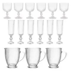 ALLEGRA - Set 15 Copas Vino Y Jarra Talladas Lisa De Vidrio