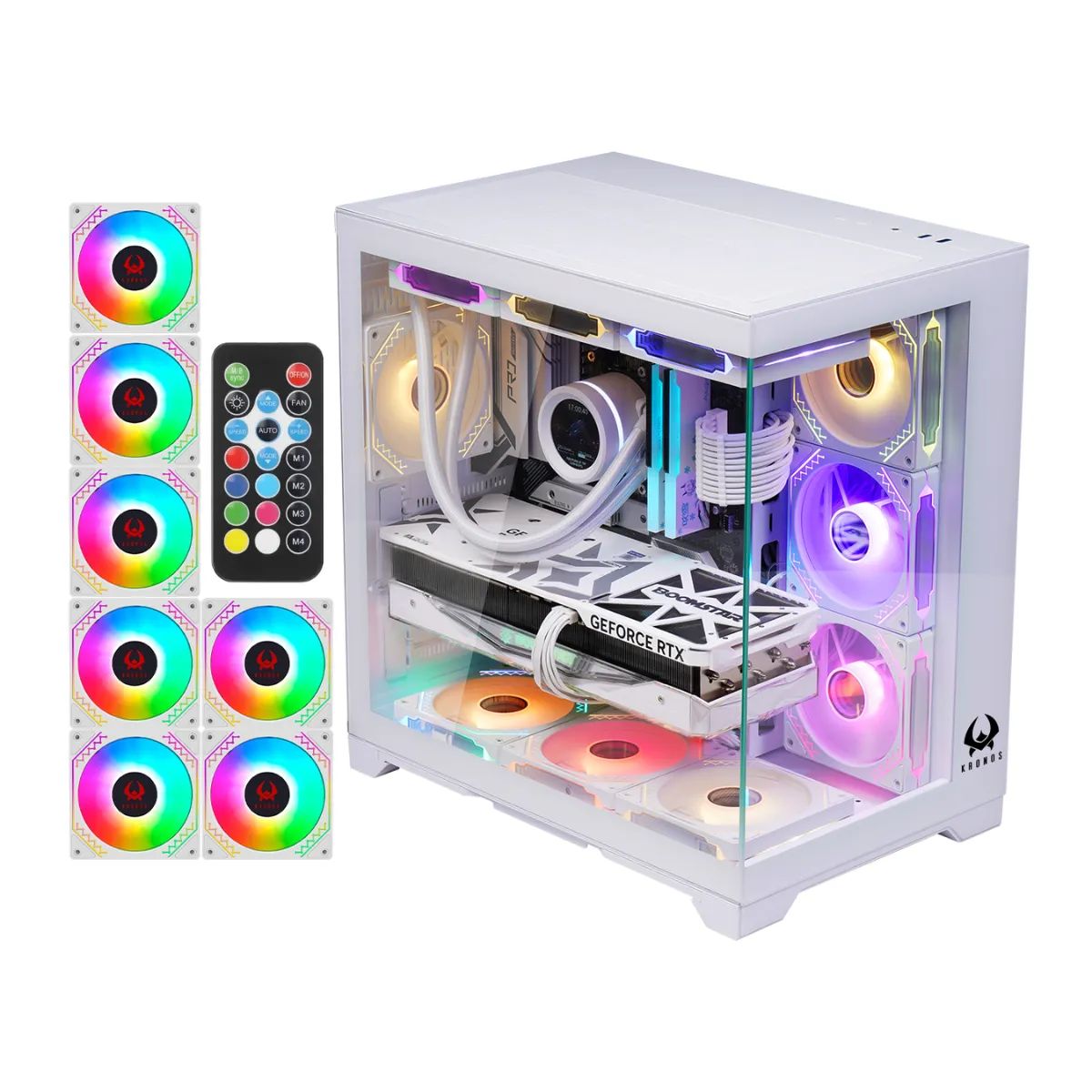KRONOS - Gabinete Kronos Frost White, ATX, Panel Vidrio, 7 Fan ARGB