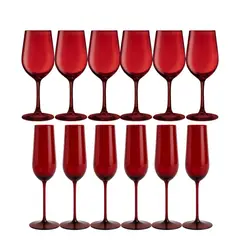 ALLEGRA - Set 12 Copas Full Color Rojo Vidrio Celebraciones