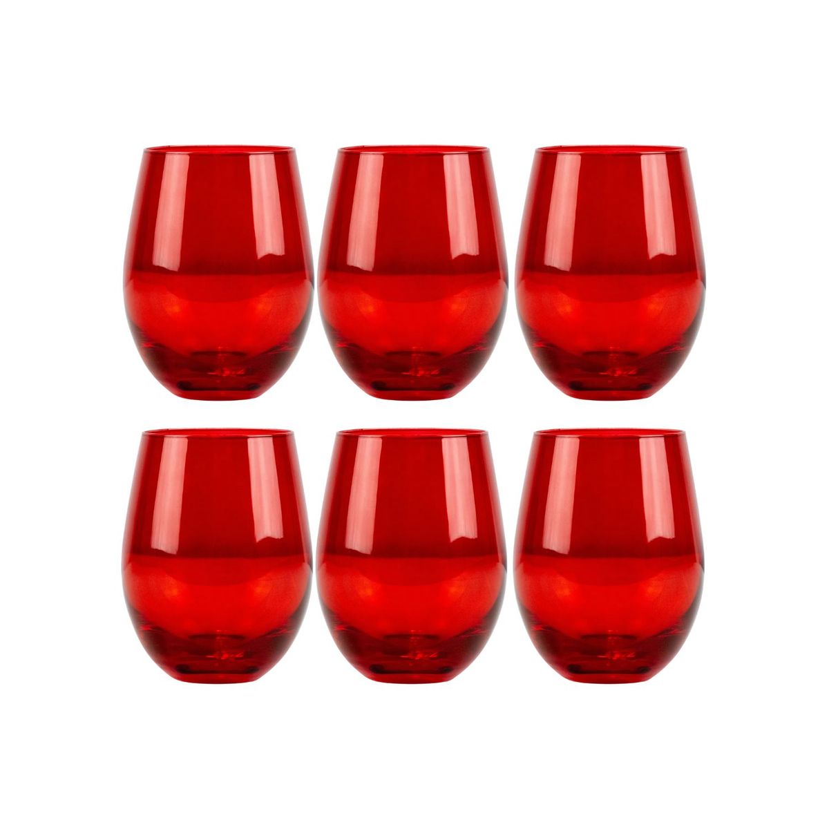 ALLEGRA - Set 6 Vasos Vidrio Bajos Full Color Rojo 480mL Allegra