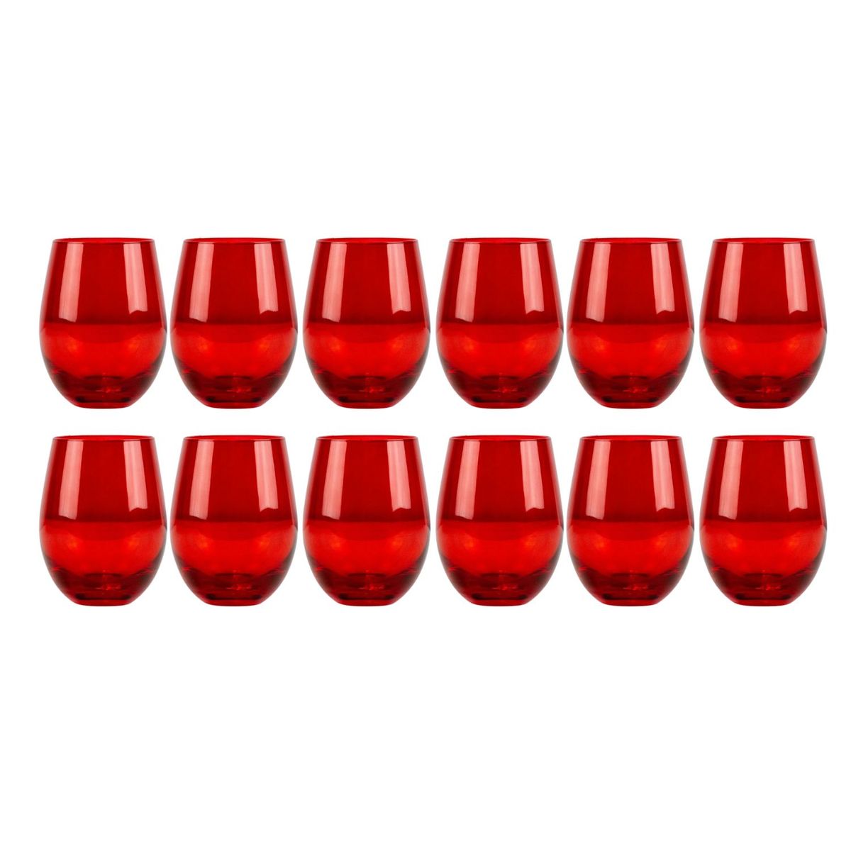 ALLEGRA - Set 12 Vasos Vidrio Bajos Full Color Rojo 480mL Allegra