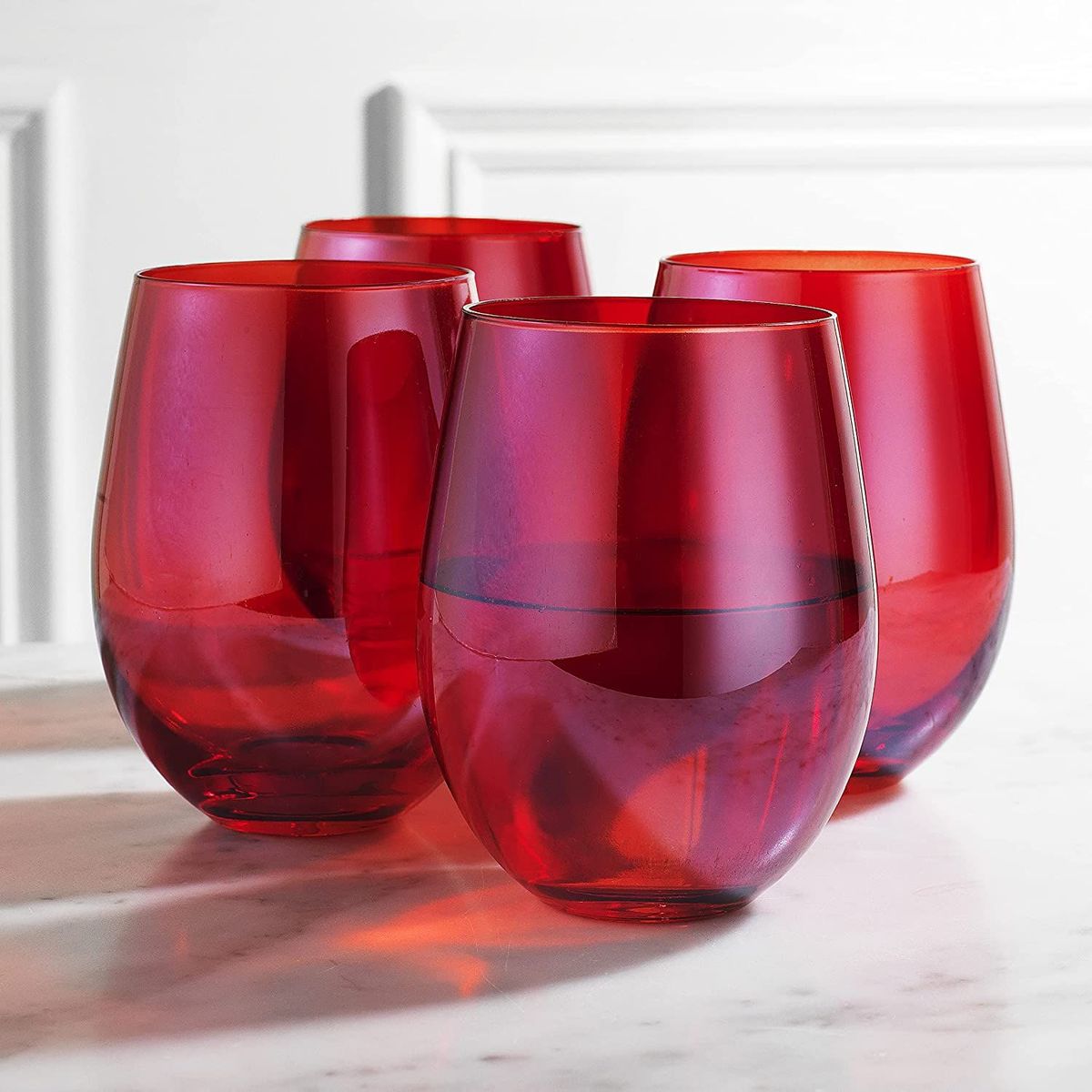 ALLEGRA - Set 12 Vasos Vidrio Bajos Full Color Rojo 480mL Allegra