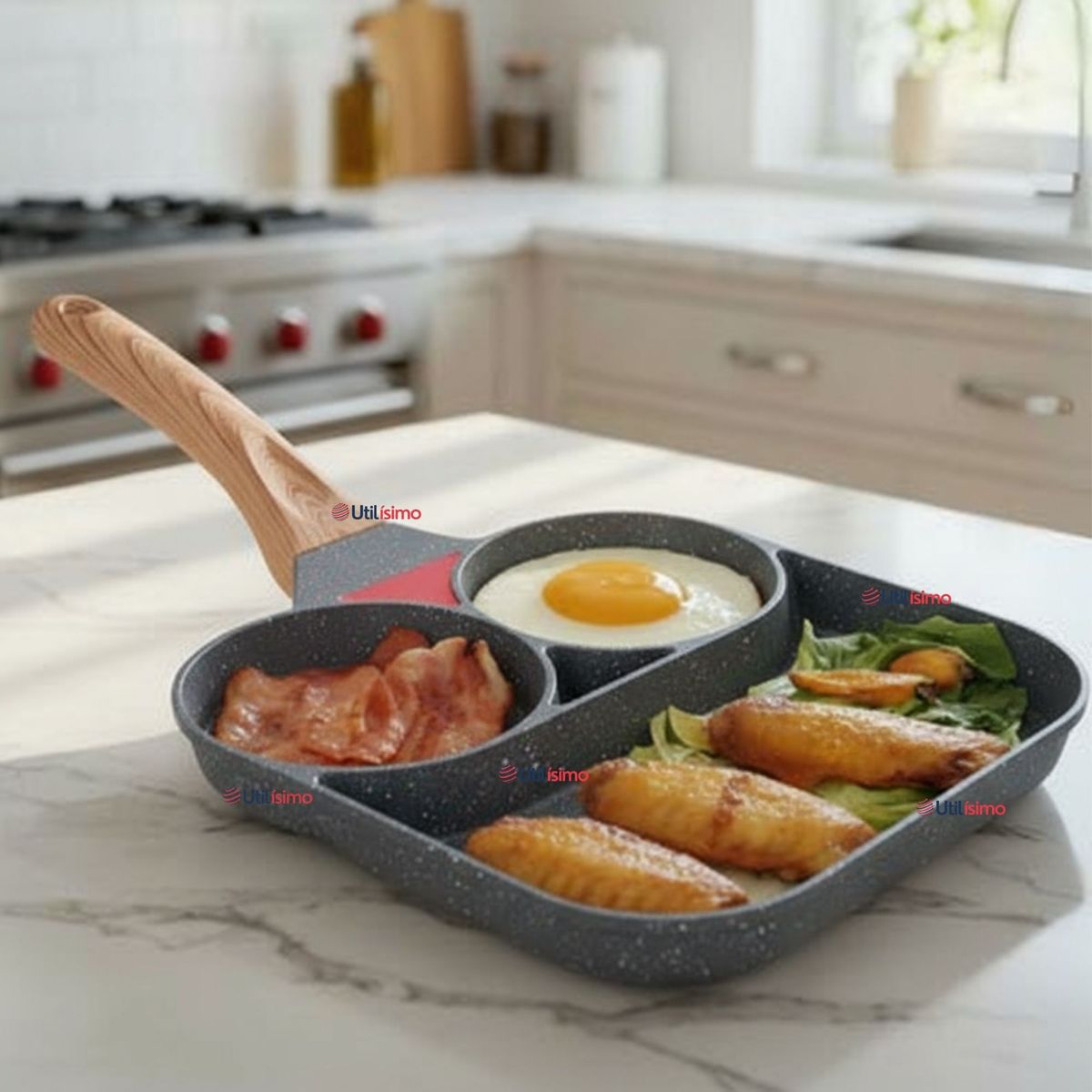 LINE - Sartén de Aluminio Antiadherente 3 en 1 Para Huevos Panqueques Hamburguesas