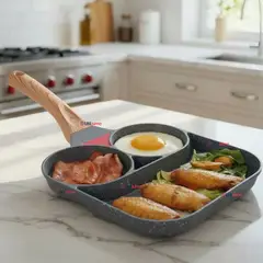LINE - Sartén de Aluminio Antiadherente 3 en 1 Para Huevos Panqueques Hamburguesas