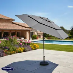 CANBERRA - Quitasol de Terraza Ajustable Sombrilla 3 M Gris Kiosclub