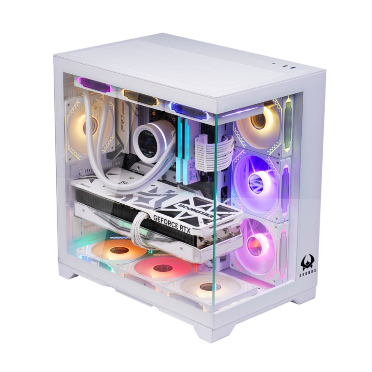 KRONOS - Gabinete Kronos Frost White, ATX, Panel Vidrio, 7 Fan ARGB