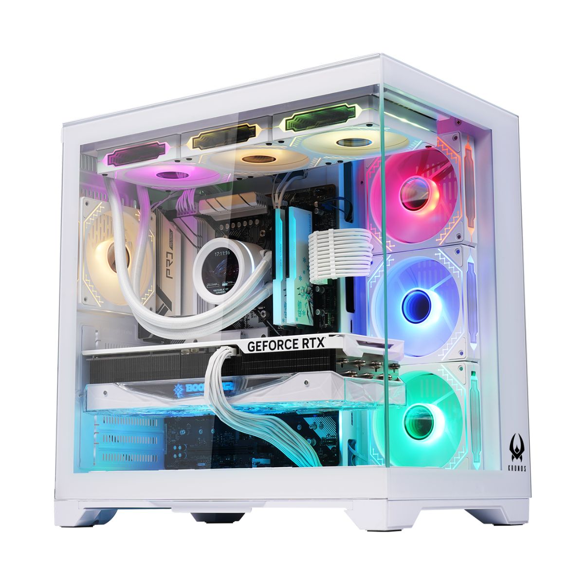 KRONOS - Gabinete Kronos Frost White, ATX, Panel Vidrio, 7 Fan ARGB
