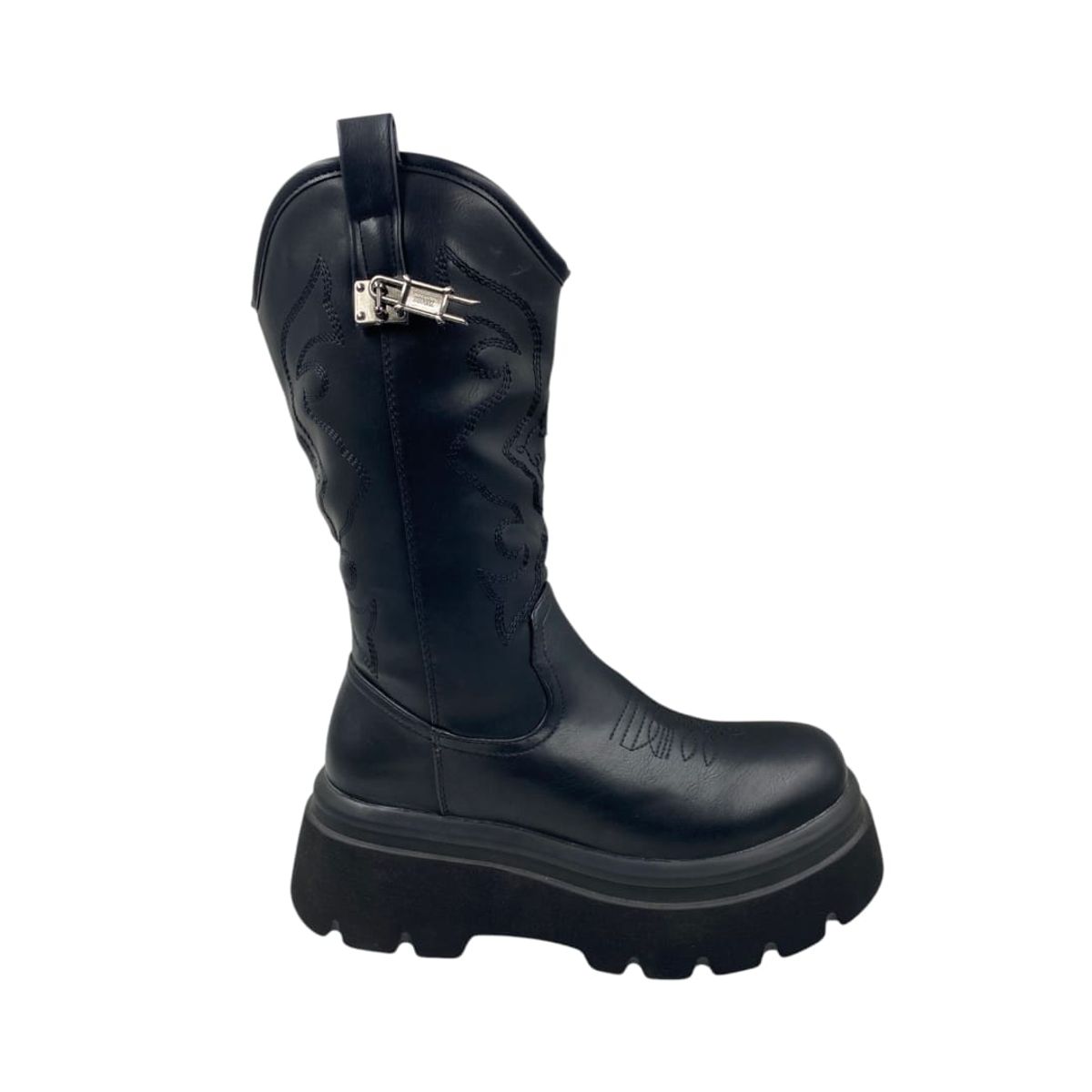 HERIEL - Bota Negra Plataforma Mujer