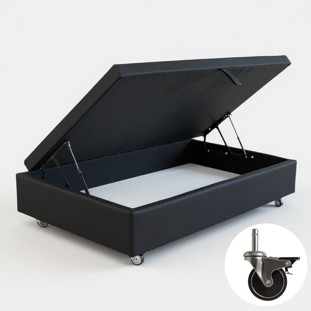 BLOCCARE - Base Cama Baul 1.5 Plaza (Negro)  L200 / con Ruedas Pyton / Con refuerzo