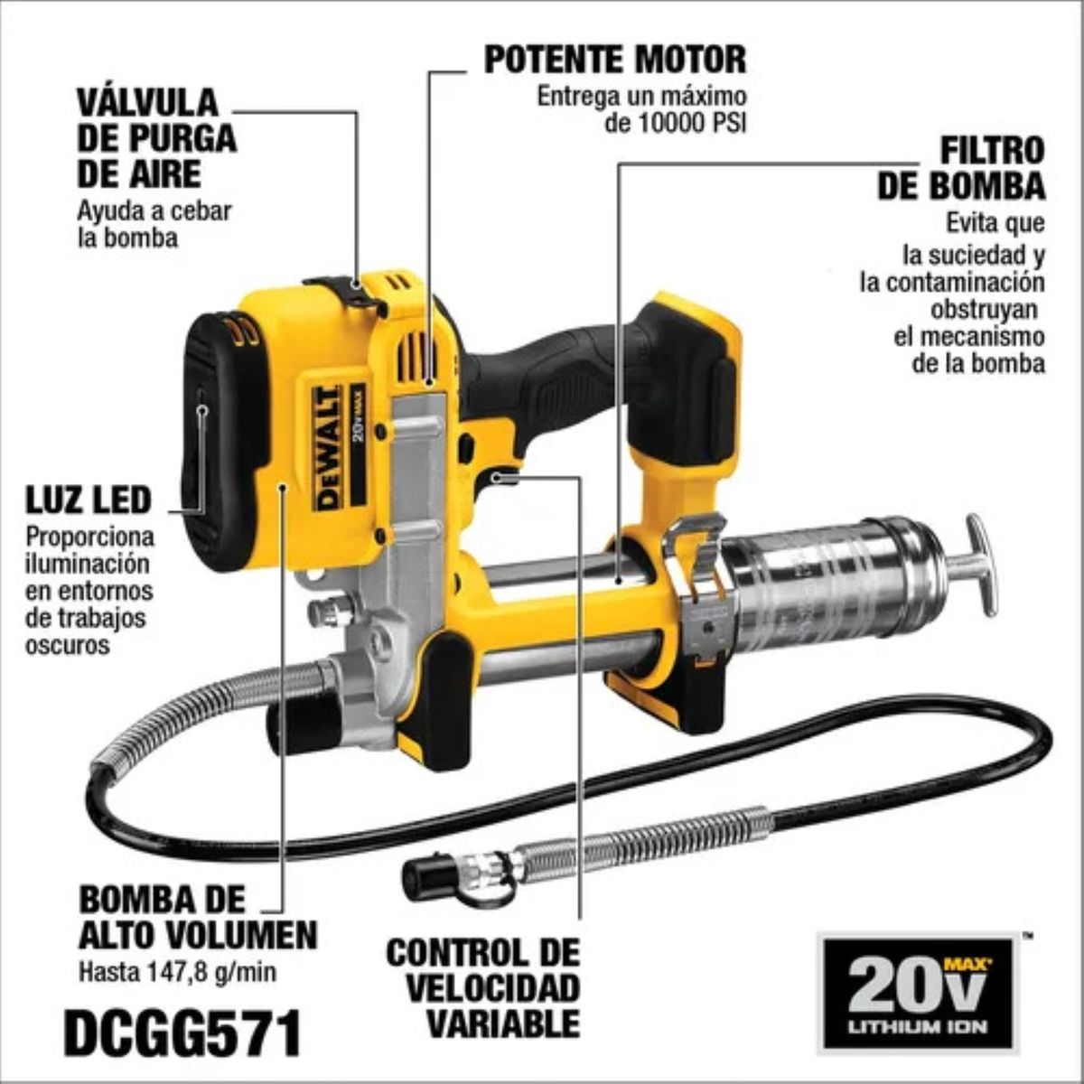 DEWALT - Pistola Engrasadora 20v Dewalt DCGG571B