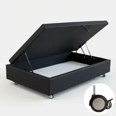 BLOCCARE - Base Cama Baul 1.5 Plaza (Negro) L190 / con Ruedas Logo / Con refuerzo