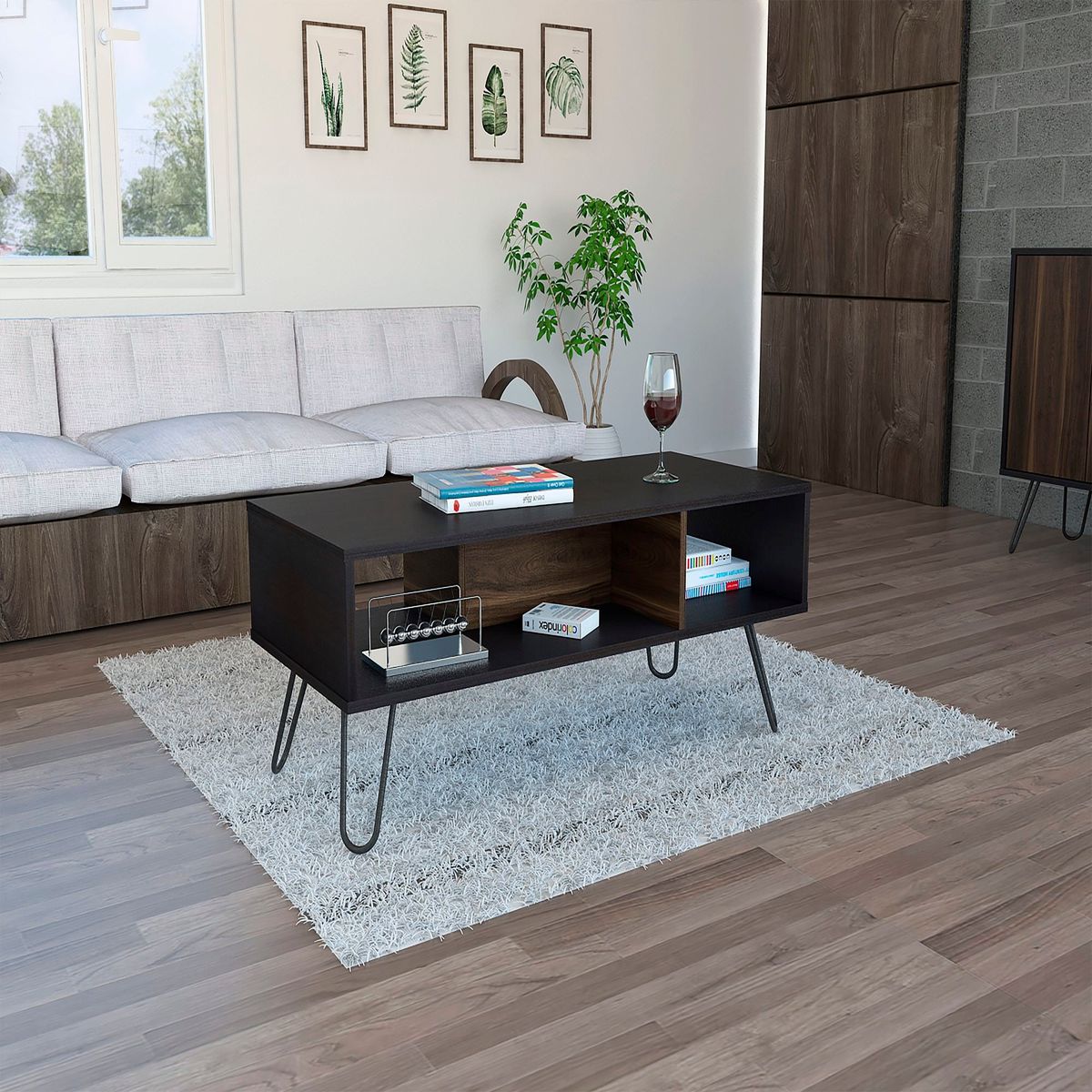 TUHOME - Mesa De Centro Vassel Wengue Y Nogal Europeo 40x1011x45 Cm