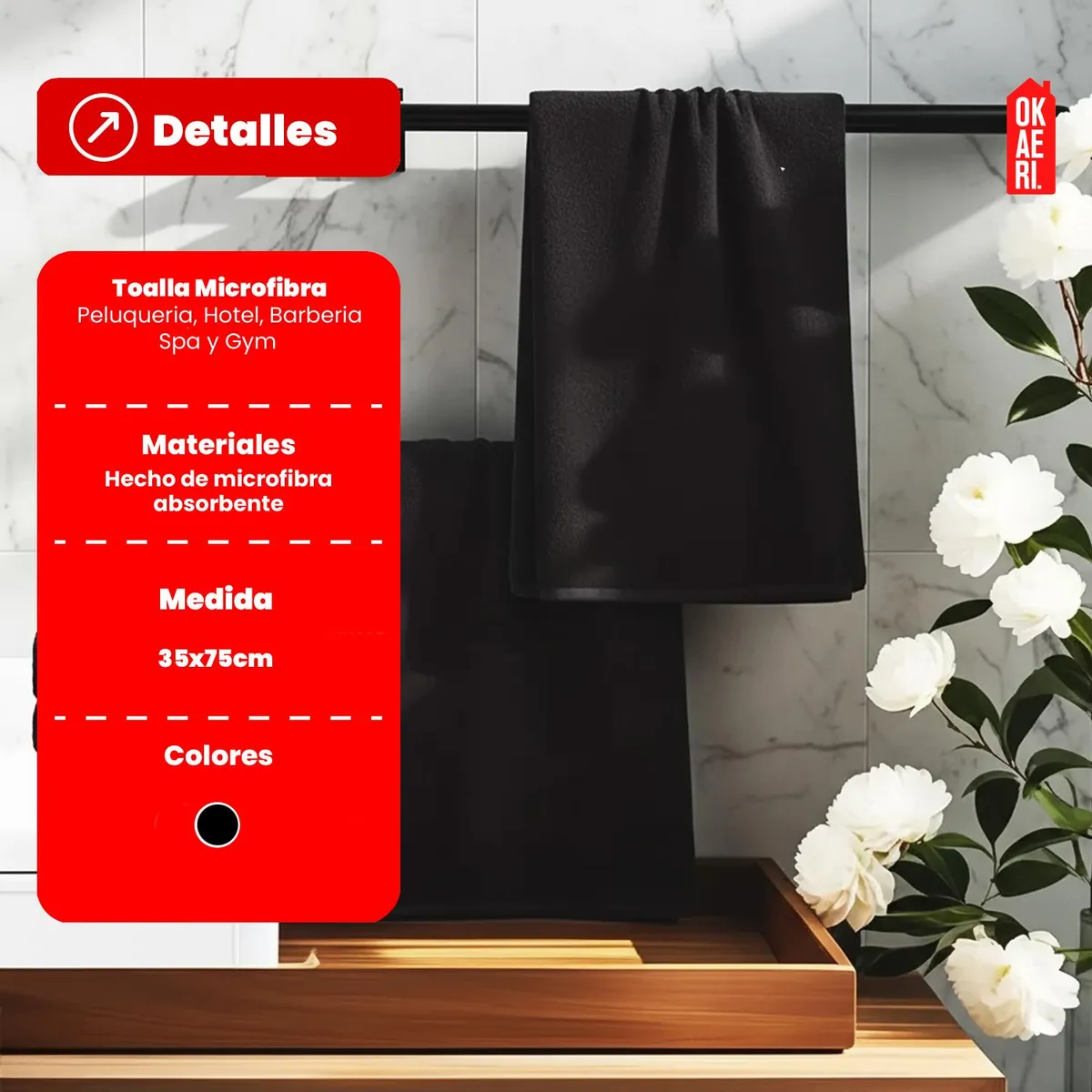 GENERICO - PACK 6 TOALLAS NEGRA PELUQUERIA HOTEL BARBERIA SPA GYM 35*75 CM