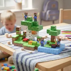 HOMEBRANDT - Bloques Imantados Cubos 128pcs 4 Muñecos Construcción Bosque