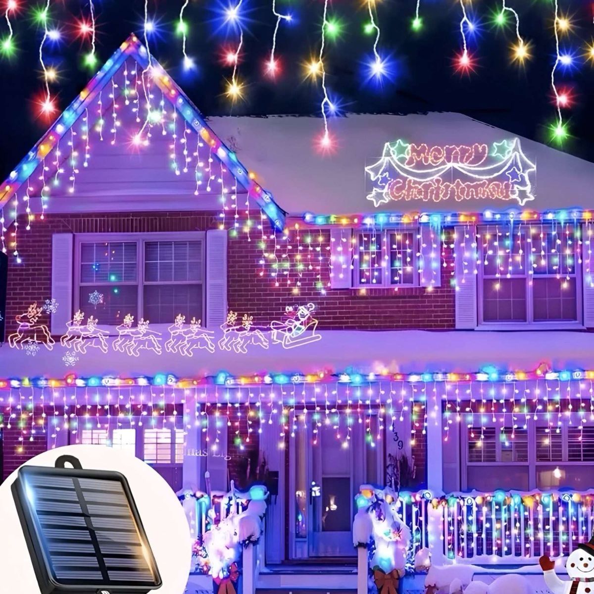 GENERICO - LUCES NAVIDAD MULTICOLOR TIPO CASCADA LUZ SOLAR 7 mt