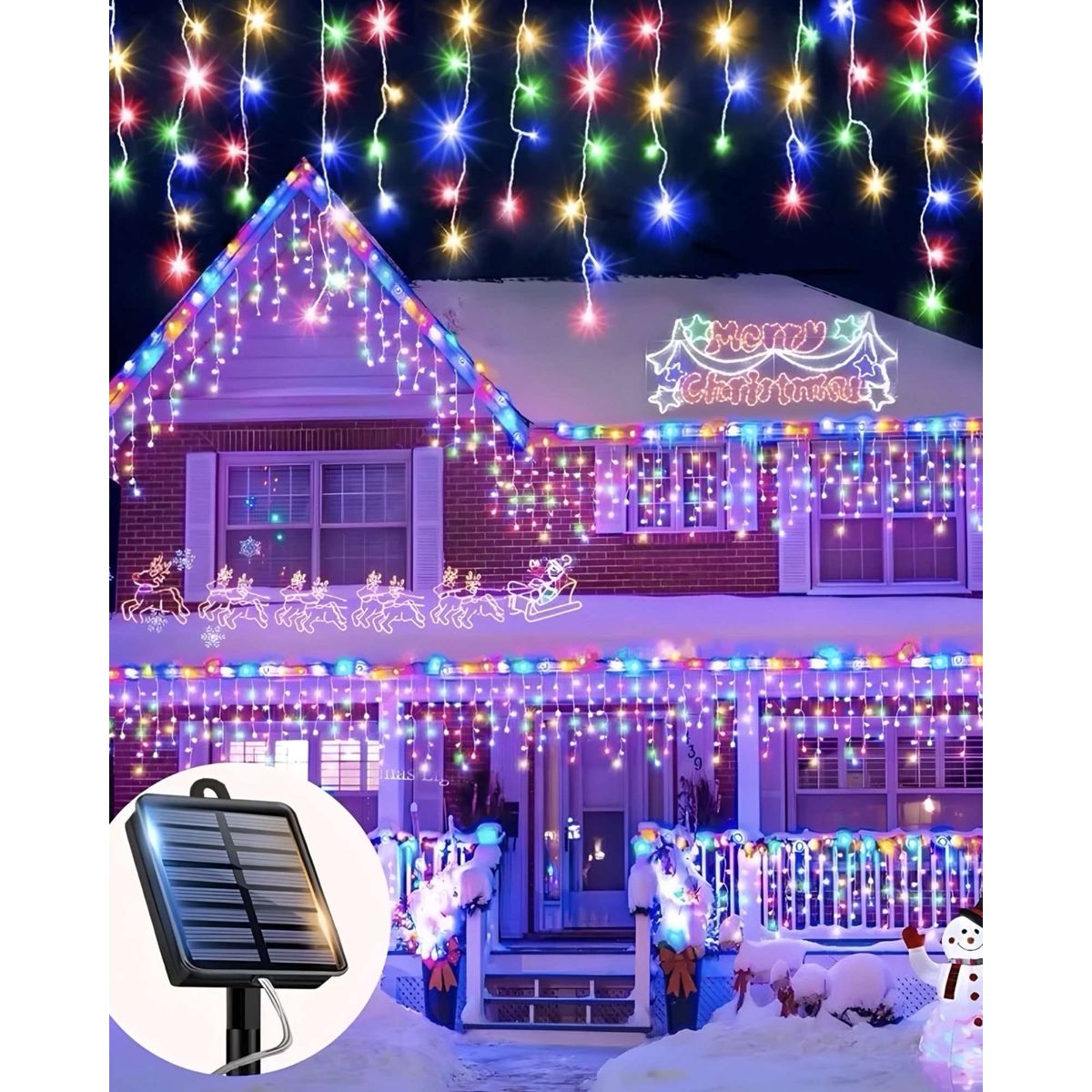 GENERICO - LUCES NAVIDAD MULTICOLOR TIPO CASCADA LUZ SOLAR 7 mt