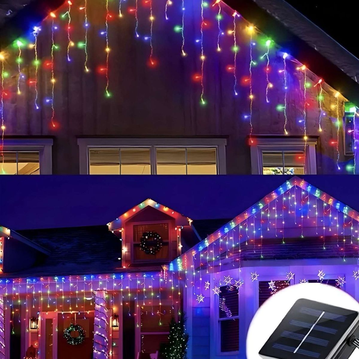 GENERICO - LUCES NAVIDAD MULTICOLOR TIPO CASCADA LUZ SOLAR 7 mt