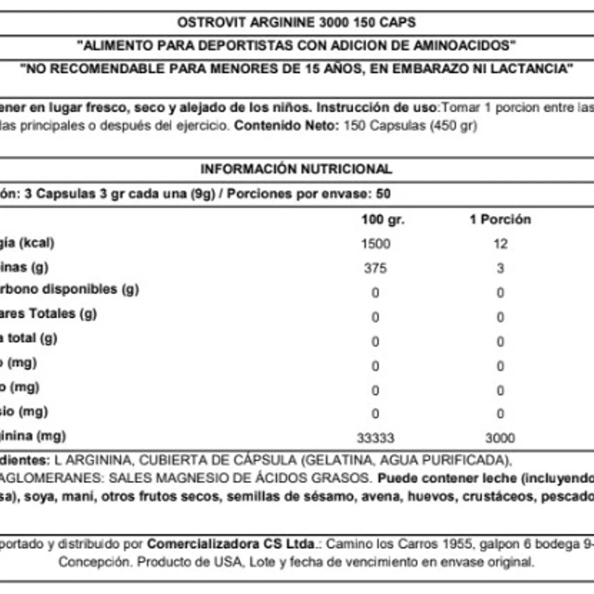 OSTROVIT - ARGININA 3000 150 CAPSULAS - OSTROVIT
