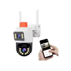 GENERICO - Cámara Dual Doble Visión Wifi Ip + Baliza Roja De Emergencia Blanco