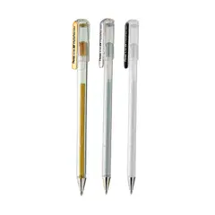 PENTEL - Set 3 Lápiz Gel Hybrid 08mm Oro Plata Blanco