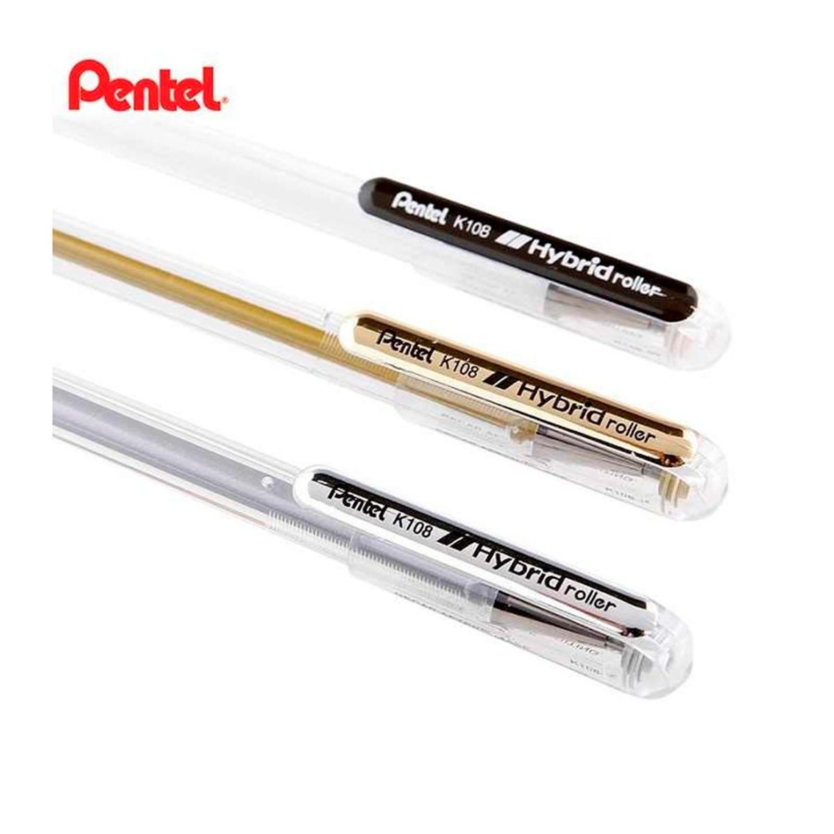 PENTEL - Set 3 Lápiz Gel Hybrid 08mm Pentel Oro Plata Blanco