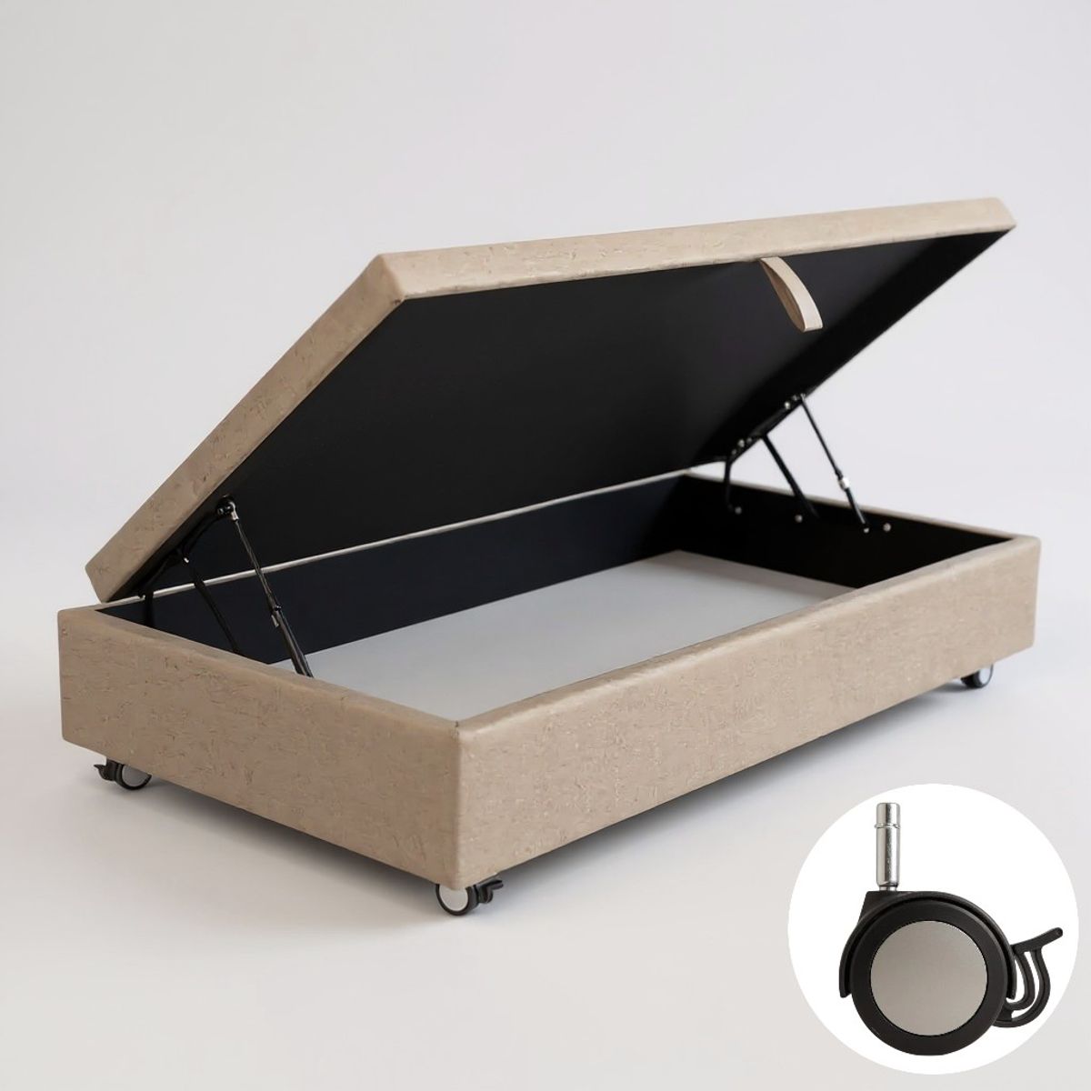 BLOCCARE - Base Cama Baul 1.5 Plaza (Beige)  L200 / con Ruedas Logo / Sin refuerzo