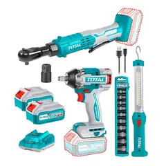 TOTAL TOOLS - Kit Llave Impacto+ Llave Chicharra 38 20v 2bat+ Carg Total