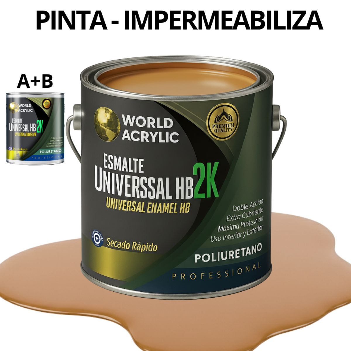 WORLD ACRYLIC - PINTURA ALTO TRANSITO PU 2K - KIT A+B GALÓN TEKA MIEL