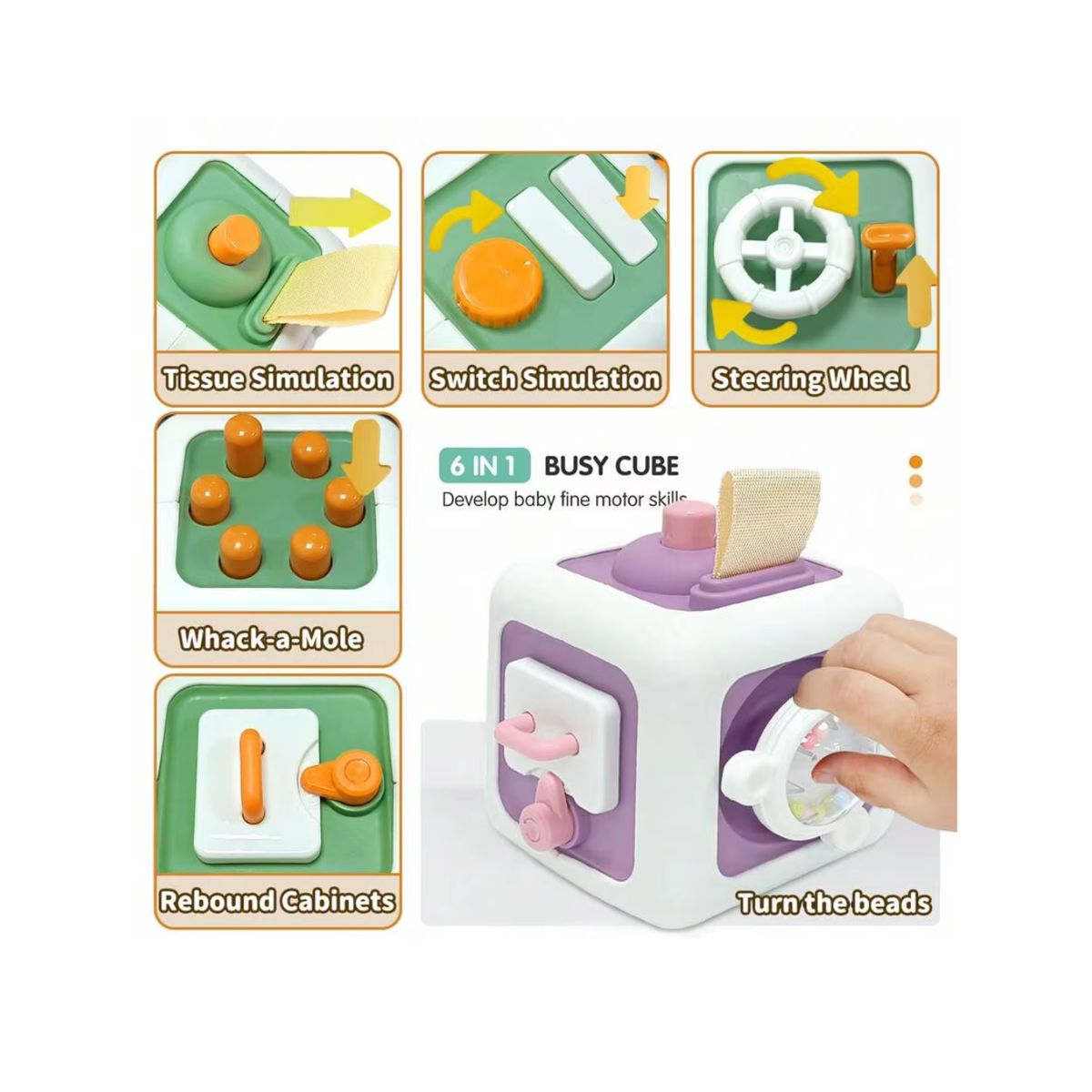 OEM - CUBO SENSORIAL COGNITIVO  EDUCATIVO  6 en 1  MONTESSORI