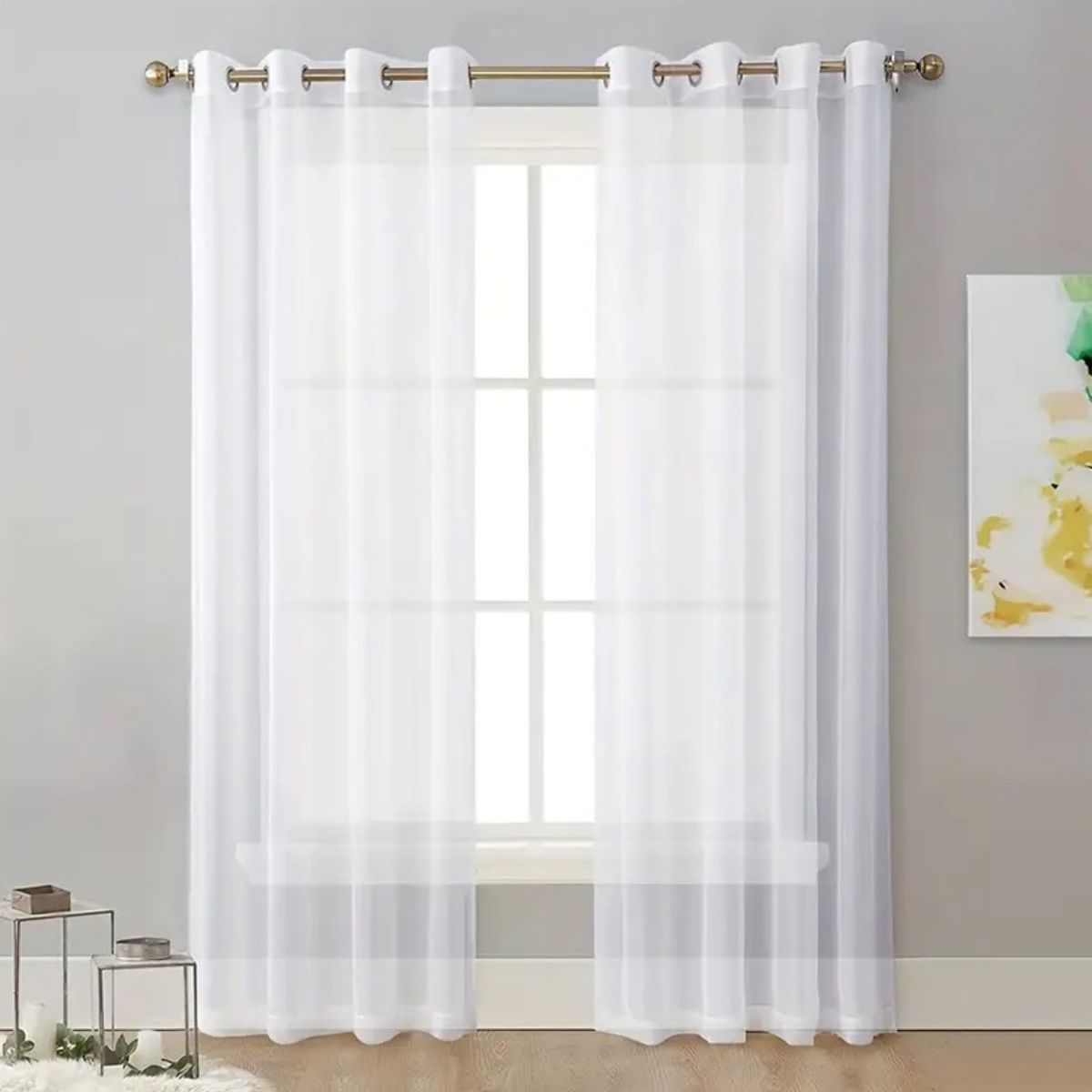 GENERICO - Cortina Velo Liso Con Argolla 2 Paño - Blanco