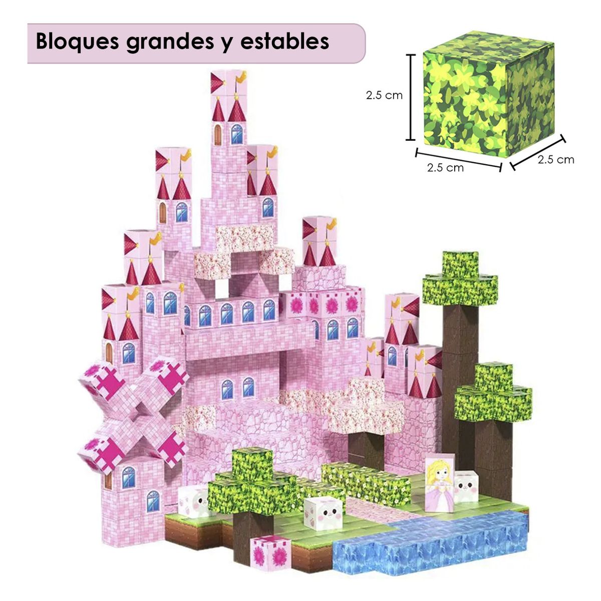 HOMEBRANDT - Bloques Magnéticos Cubos Grandes Tipo Minecraft Castillo 128Piezas