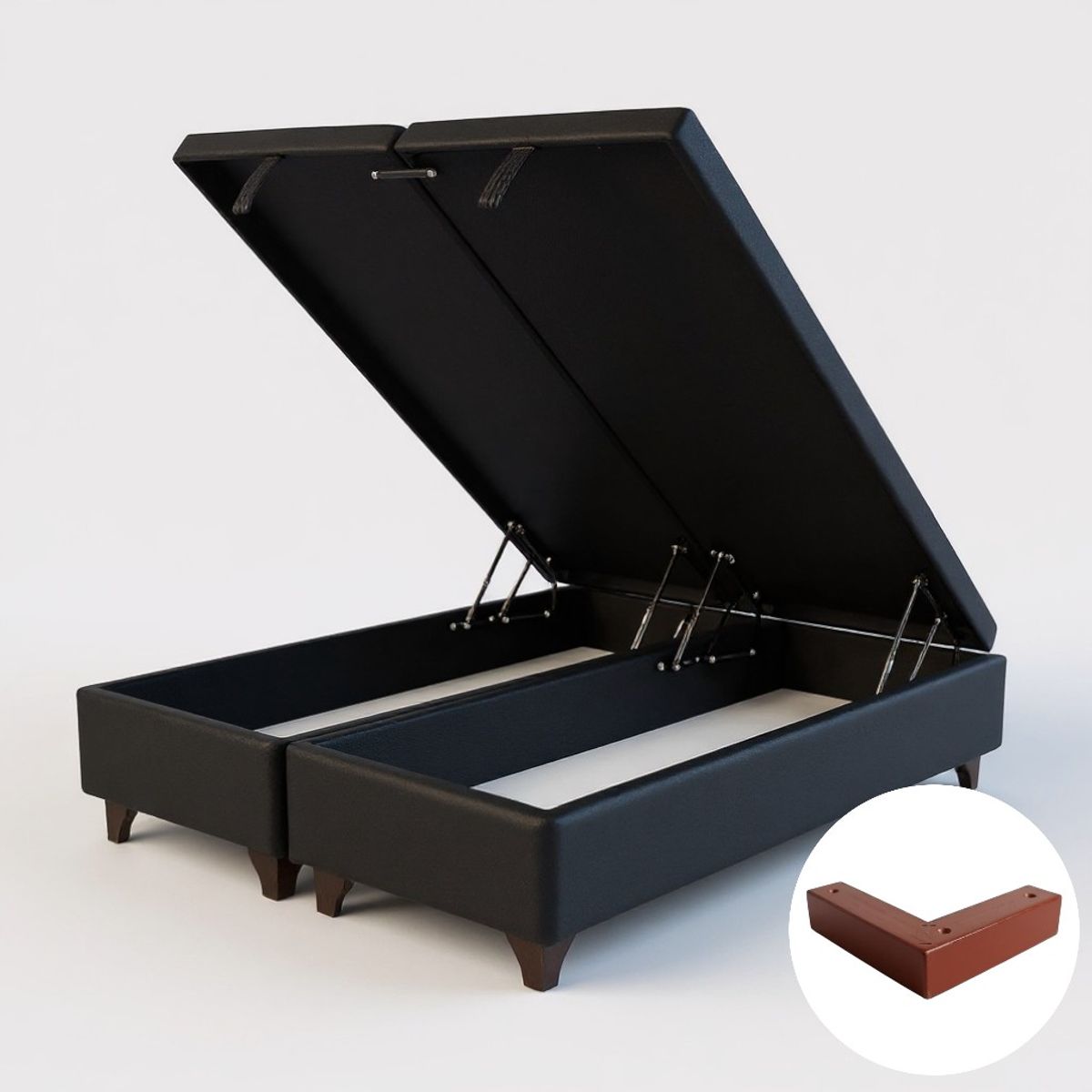 Base Cama Baul 2 Plazas Dividida (Negro)  L200 / con Patas de madera 4.5 cm / Con refuerzo, marca BLOCCARE - Foto Principal