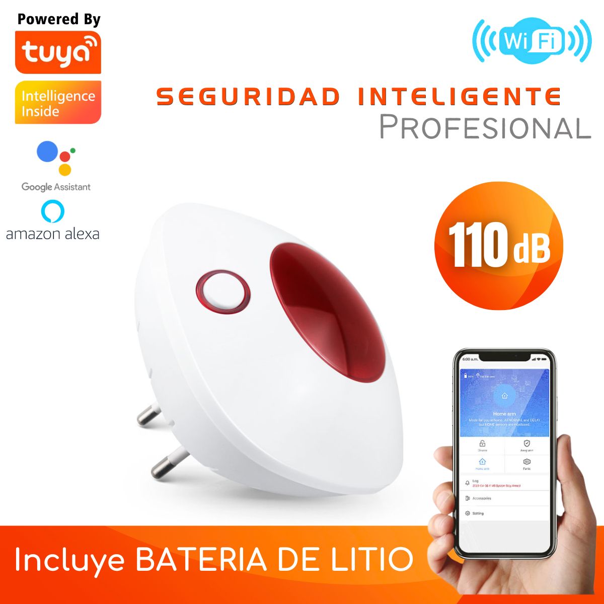 D MOTICA - Sirena Interior Alarma Wifi Inteligente 220V-110Db-15W Con Batería