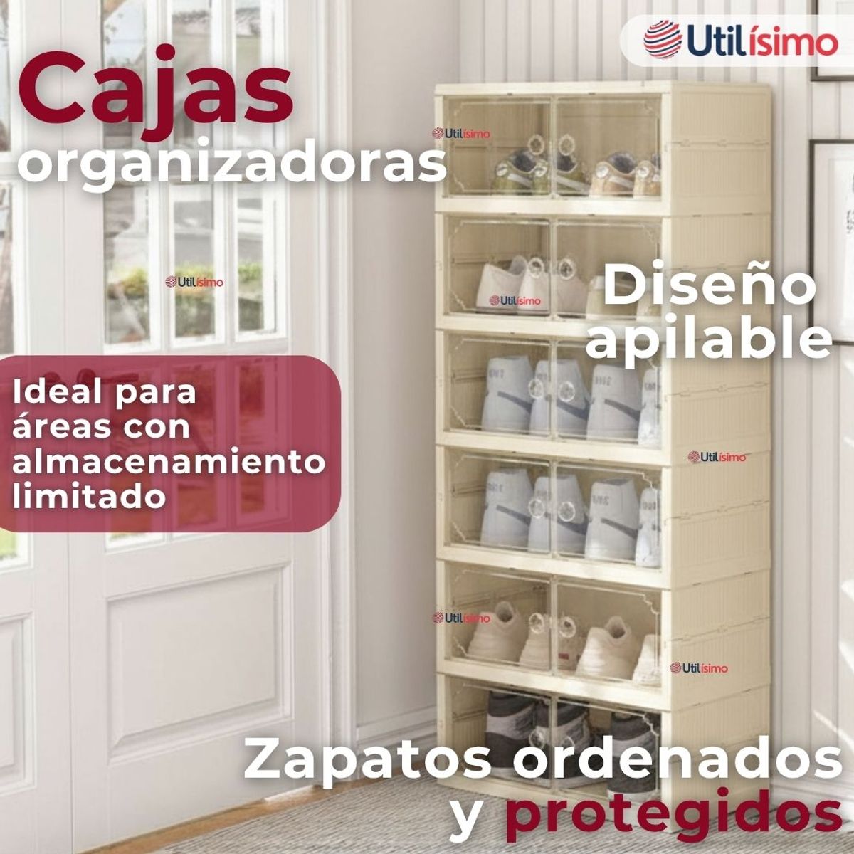 LINE - Zapatera Plegable Organizador Apilable 6 Cajones Blanco