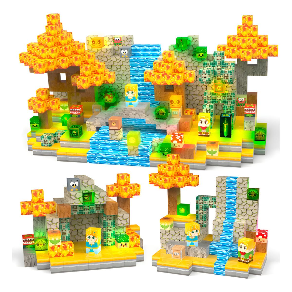 HOMEBRANDT - Bloques Magnéticos Tipo Minecraft 200 Pcs Con 10 Bloques De Luz