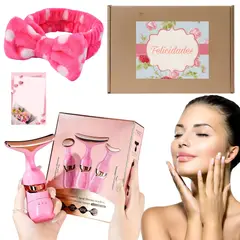 GENERICO - Set de regalo con masajeador de rostro y cuello rejuvenecedor 3 en 1 + accesorios skincare