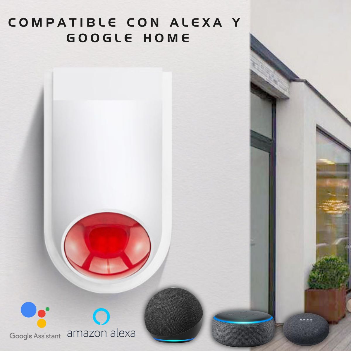 D MOTICA - Sirena Exterior Alarma Wifi Inteligente 110Db-15W Con Batería